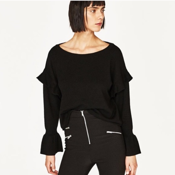 Zara Sweaters - 🌙 Zara Flounce Sweater in Black Ruffle